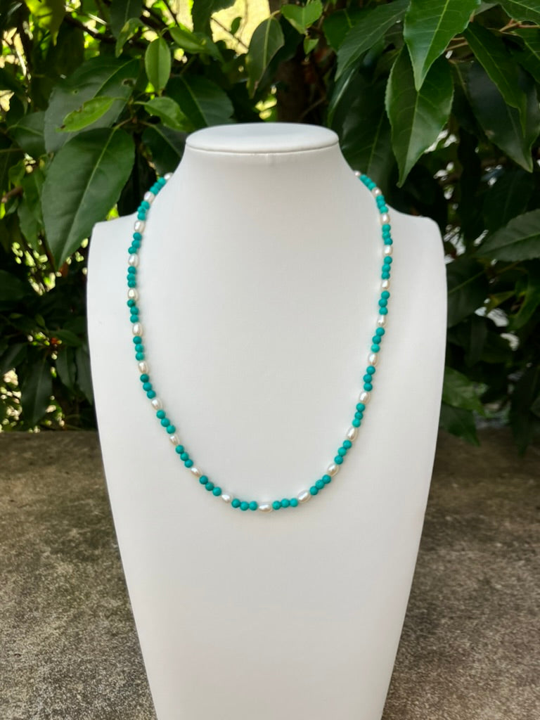 Turquoise Pearl - Turquoise and Pearl Bead Necklace