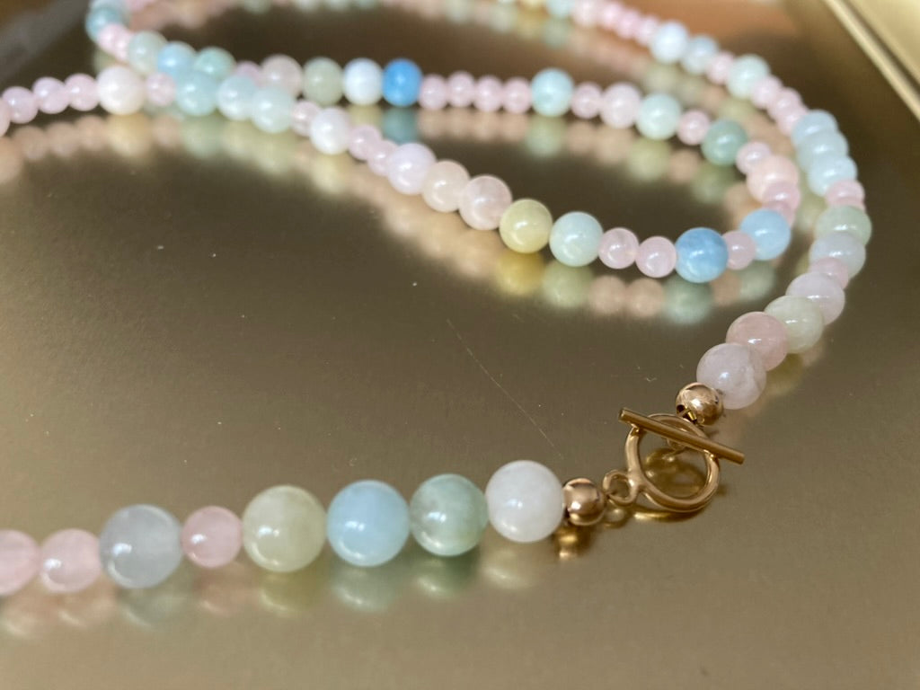 Pastel Meadow - Beryl & Rose Quartz Bead Necklace