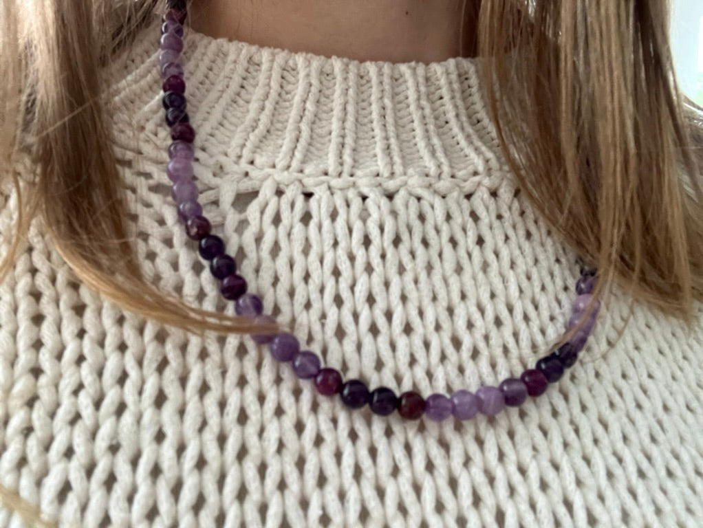 Purple Dream - Amethyst, Lepidolite & Jade Bead Necklace