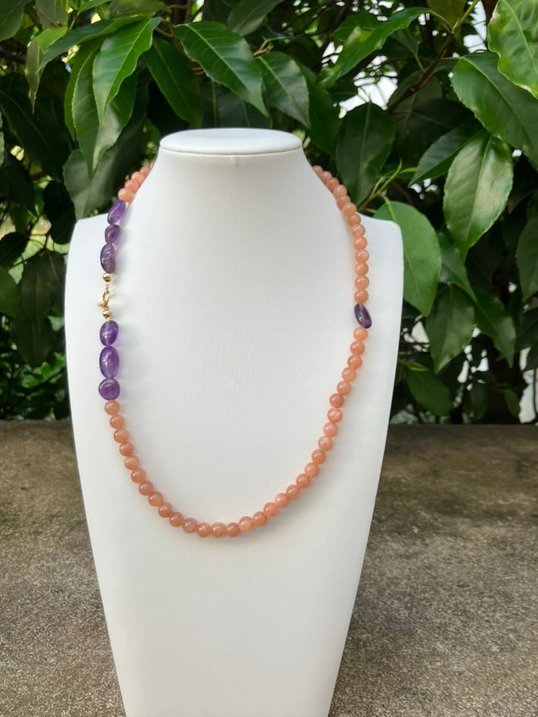 Solar Spell – Sunstone & Amethyst Bead Necklace