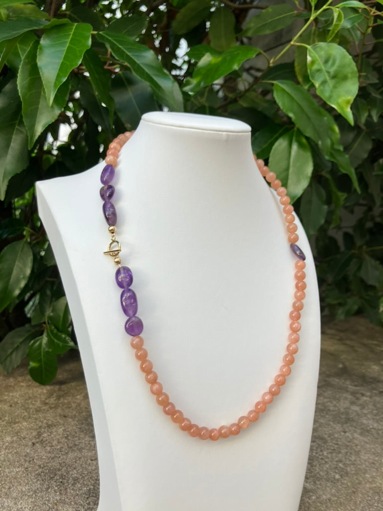 Solar Spell – Sunstone & Amethyst Bead Necklace