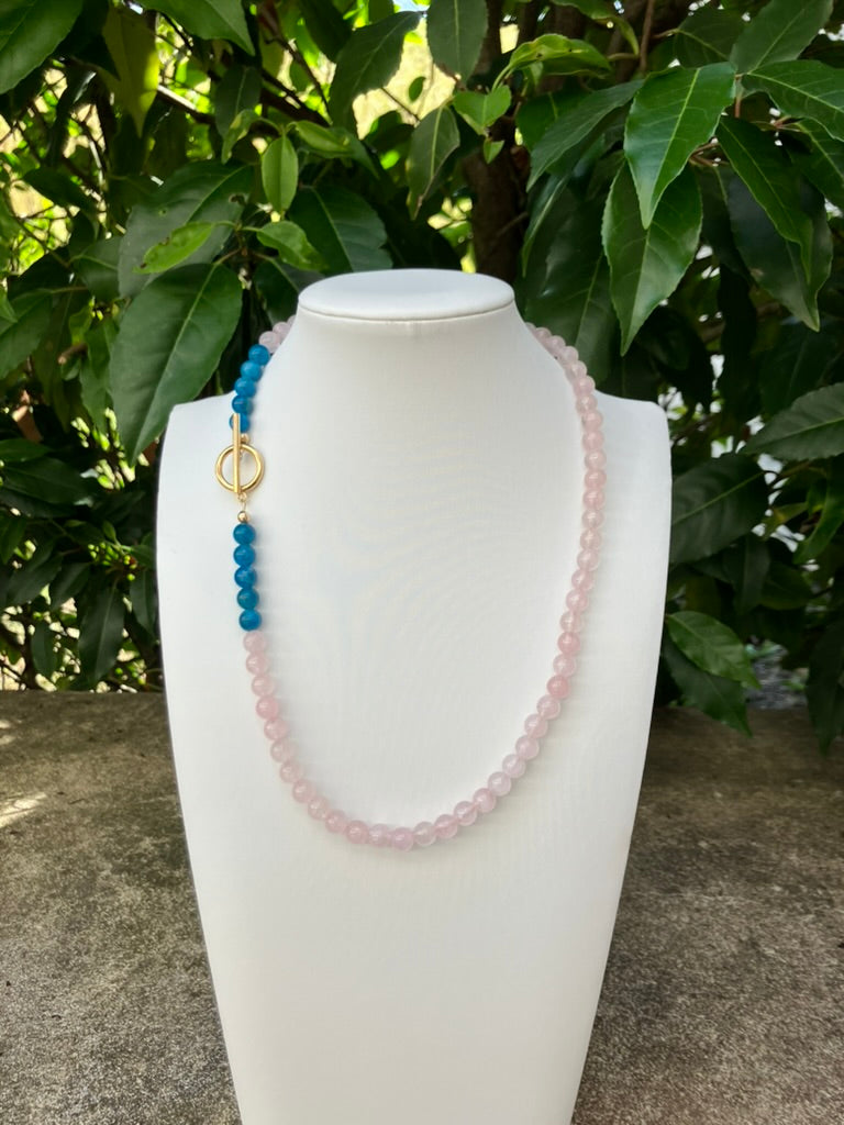 Pink Wing - Rose Quartz and Apatite Bead Necklace