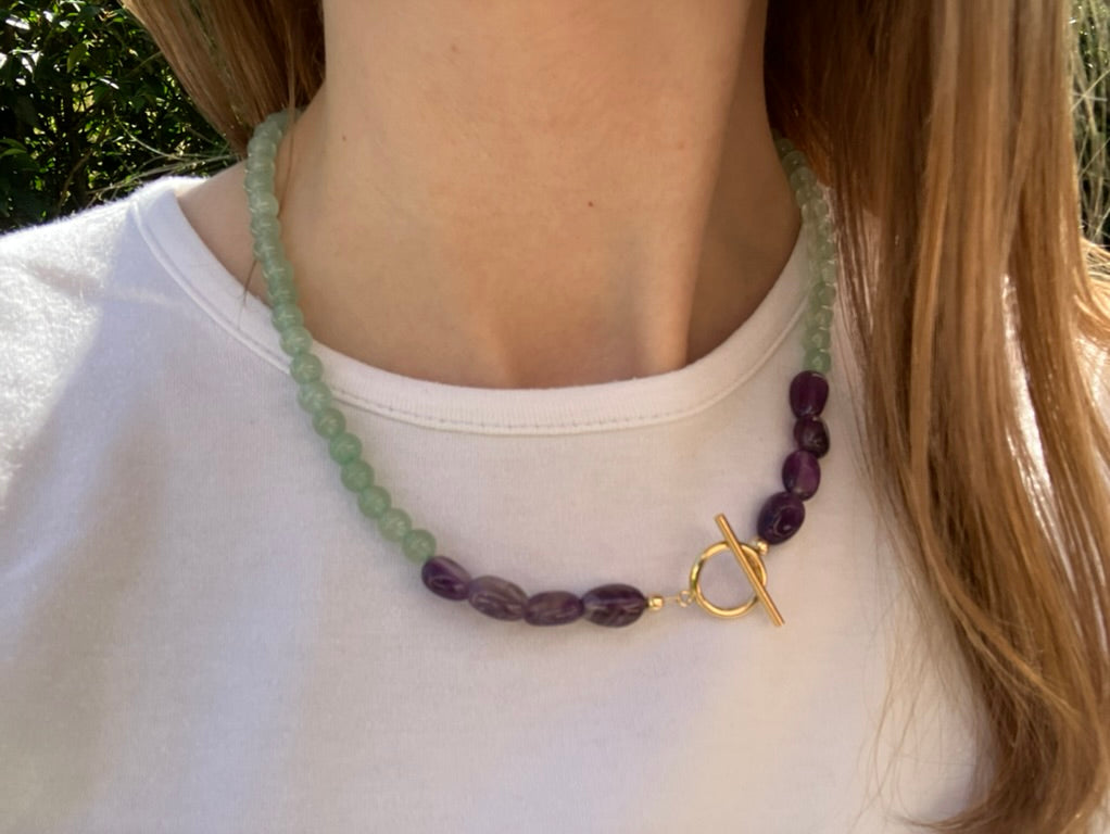 Lavender Field – Aventurine & Amethyst Bead Necklace