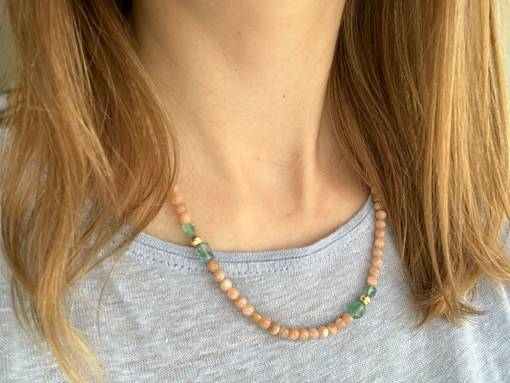 Ocean Fire - Sunstone & Apatite Bead Necklace