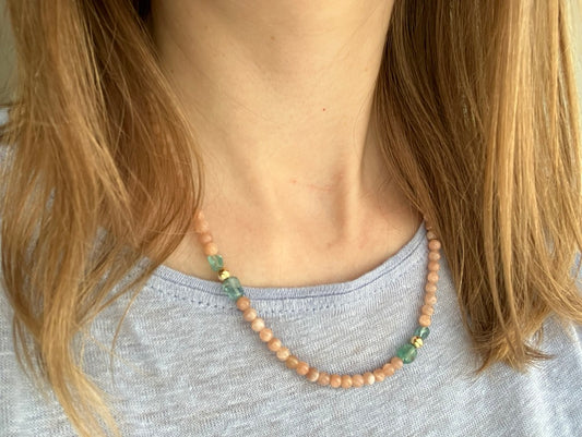 Ocean Fire - Sunstone & Apatite Bead Necklace
