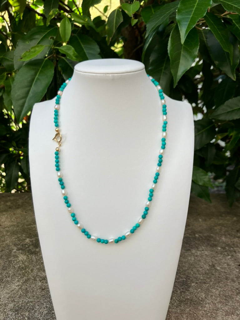 Turquoise Pearl - Turquoise and Pearl Bead Necklace