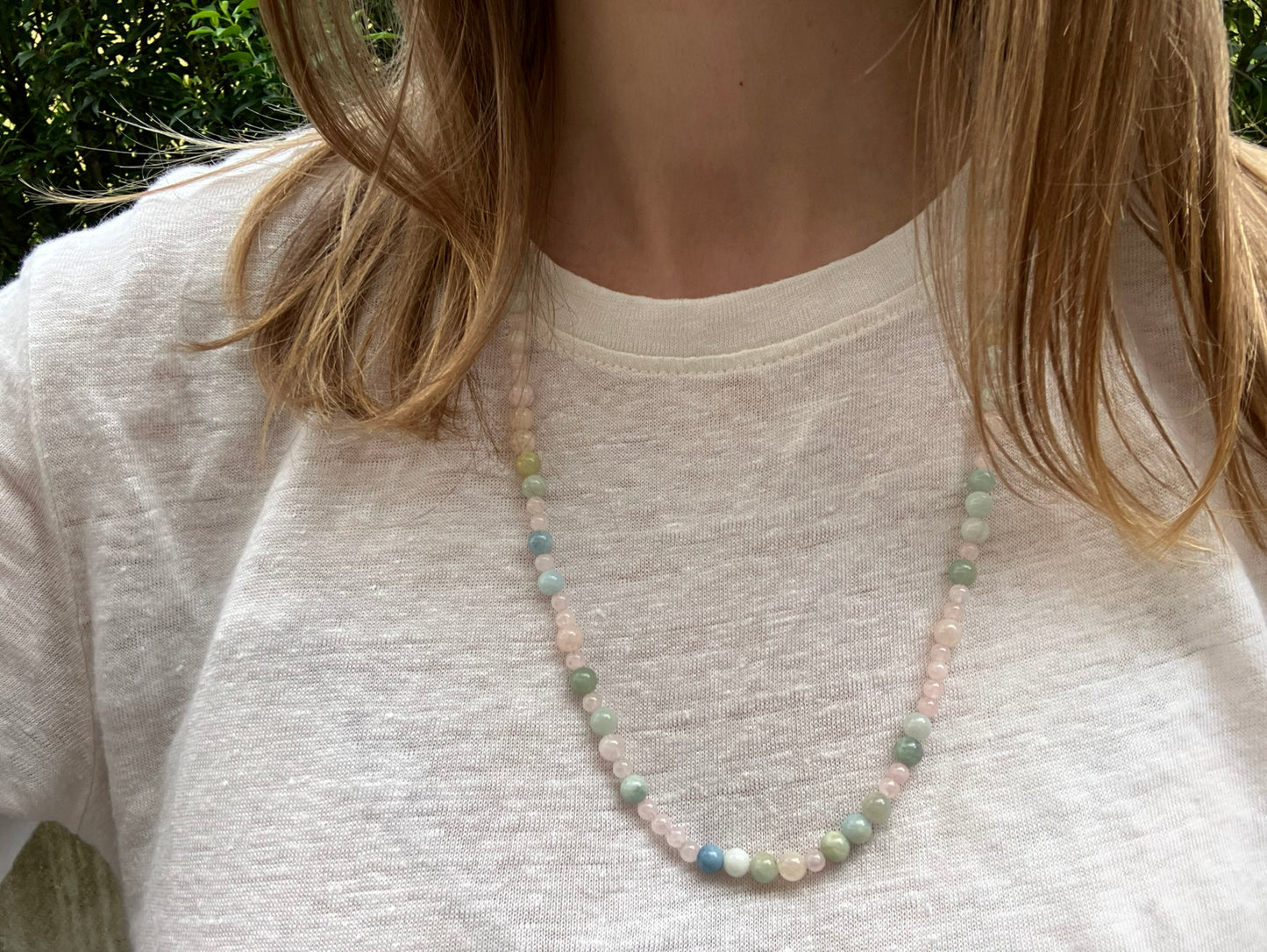 Pastel Meadow - Beryl & Rose Quartz Bead Necklace