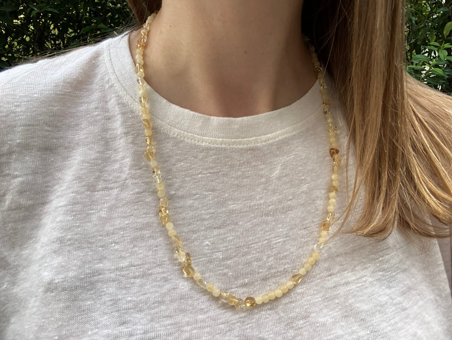 Golden Bloom – Citrine & Ambronite Bead Necklace