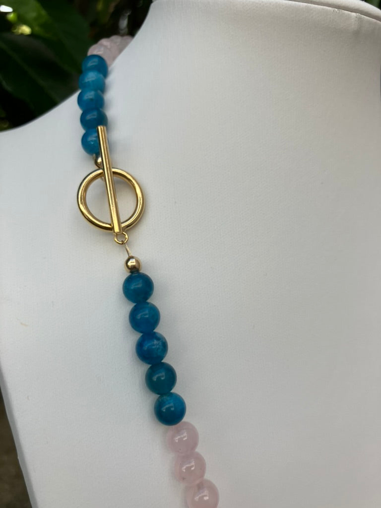 Pink Wing - Rose Quartz and Apatite Bead Necklace