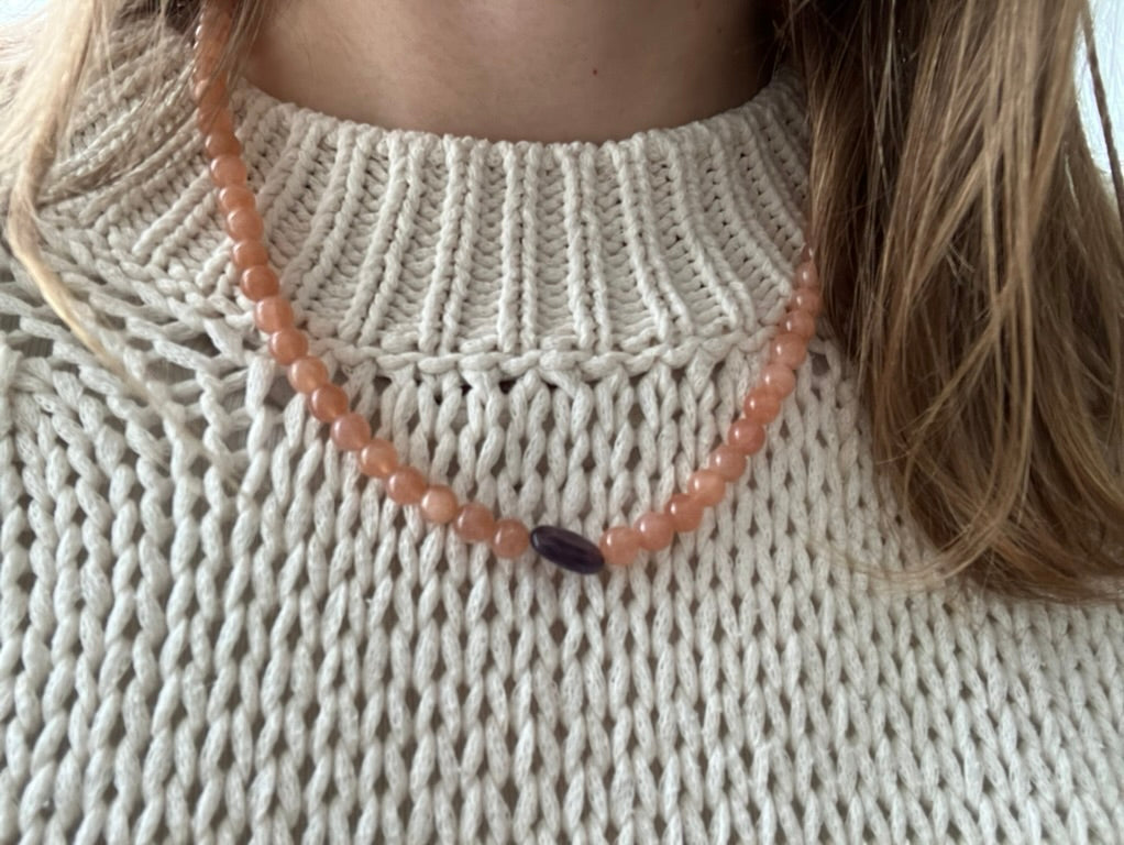 Solar Spell – Sunstone & Amethyst Bead Necklace