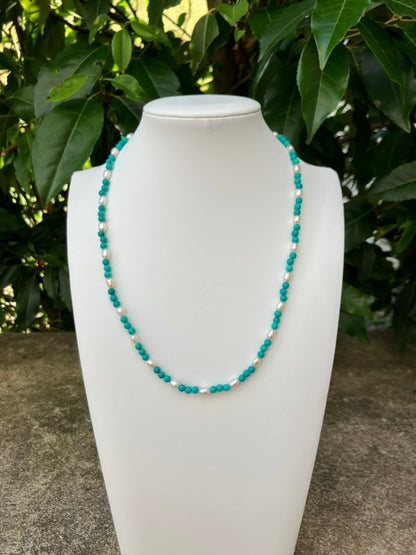 Turquoise Pearl - Turquoise and Pearl Bead Necklace