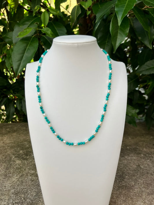 Turquoise Pearl - Turquoise and Pearl Bead Necklace