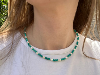 Turquoise Pearl - Turquoise and Pearl Bead Necklace