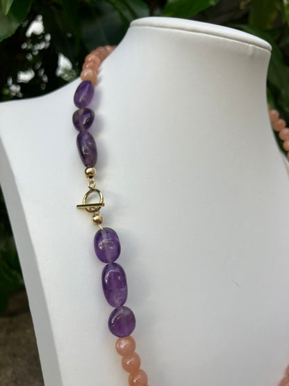 Solar Spell – Sunstone & Amethyst Bead Necklace