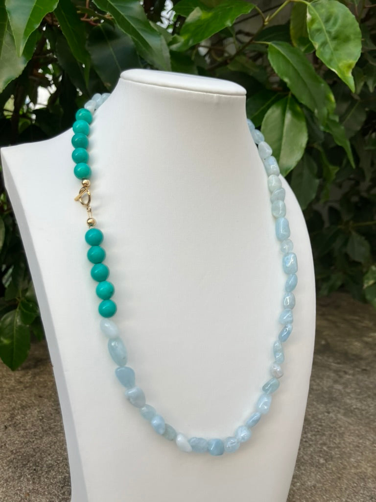 Azure Celeste – Aquamarine & Turquoise Bead Necklace
