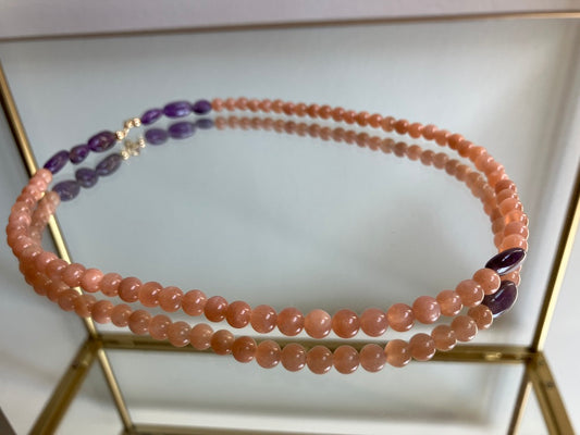 Solar Spell – Sunstone & Amethyst Bead Necklace