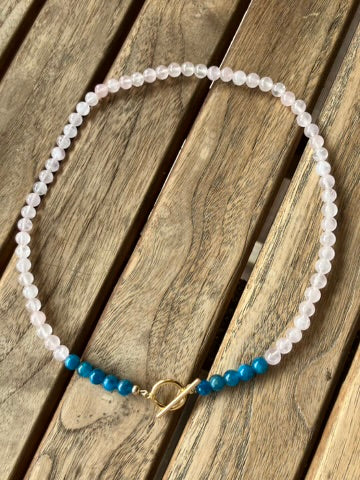 Pink Wing - Rose Quartz and Apatite Bead Necklace