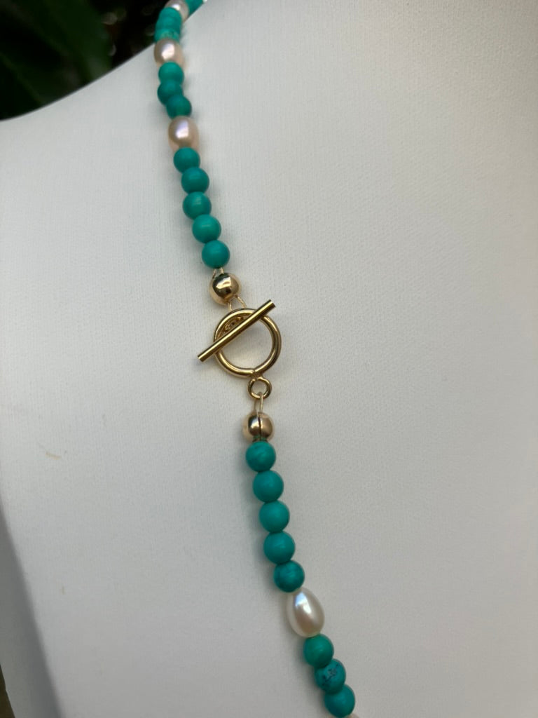 Turquoise Pearl - Turquoise and Pearl Bead Necklace