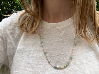 Pastel Meadow - Beryl & Rose Quartz Bead Necklace