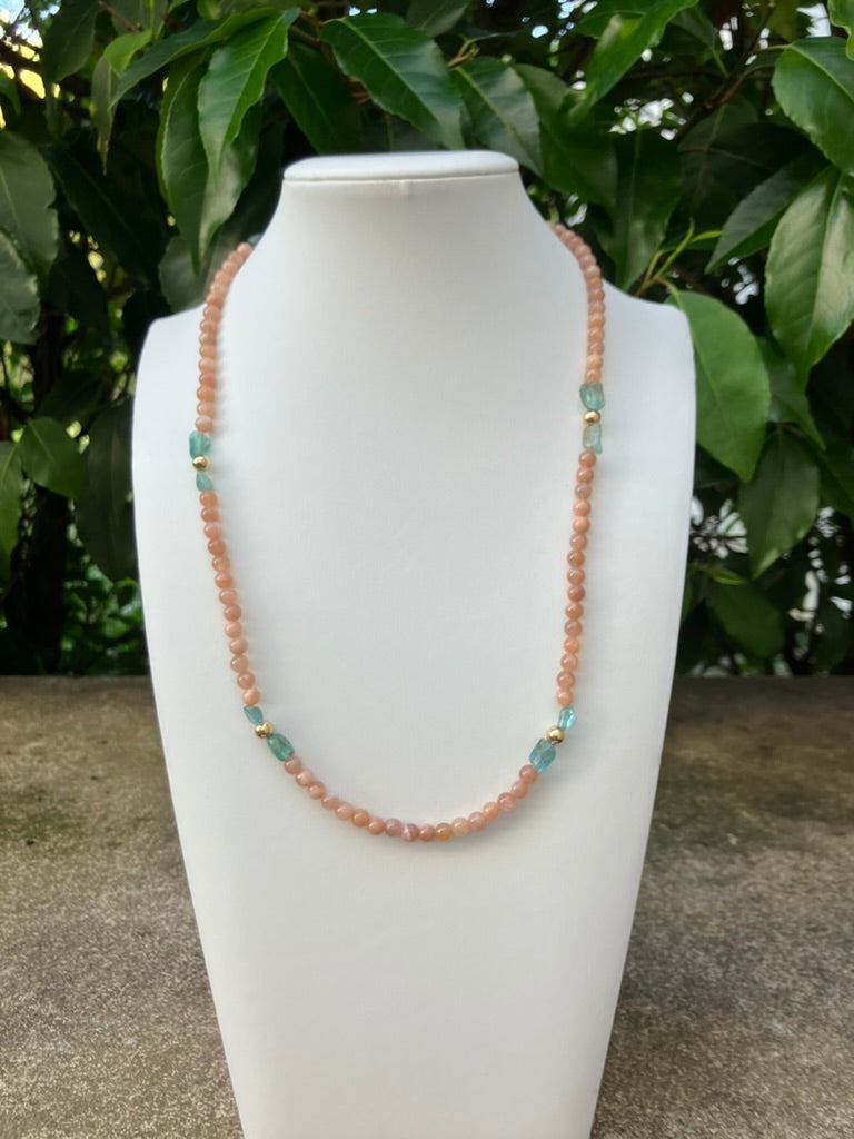 Ocean Fire - Sunstone & Apatite Bead Necklace