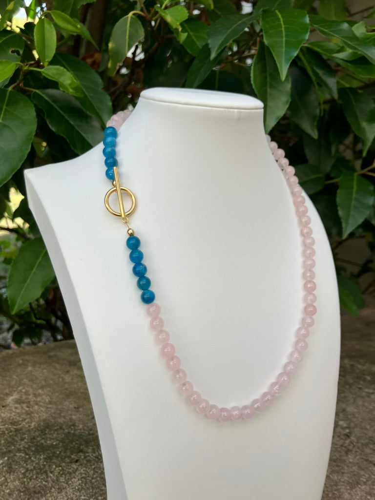 Pink Wing - Rose Quartz and Apatite Bead Necklace