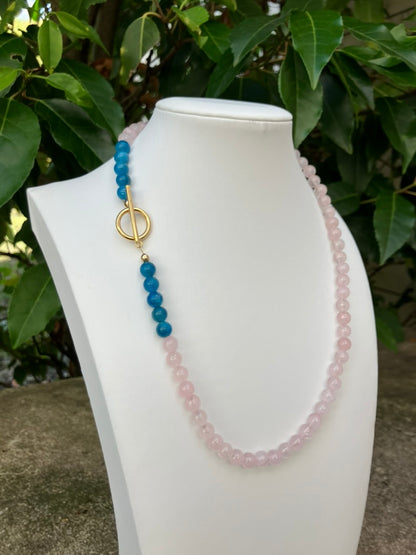 Pink Wing - Rose Quartz and Apatite Bead Necklace
