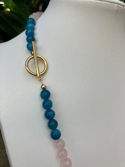 Pink Wing - Rose Quartz and Apatite Bead Necklace