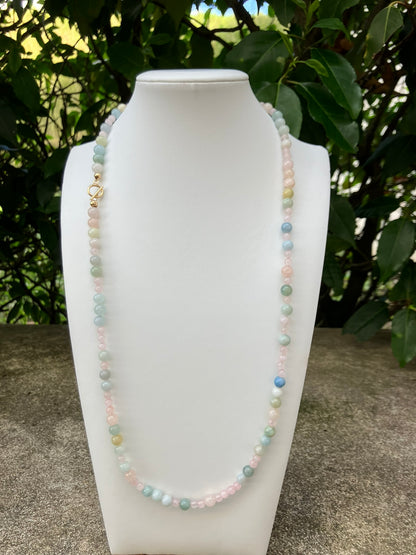 Pastel Meadow - Beryl & Rose Quartz Bead Necklace